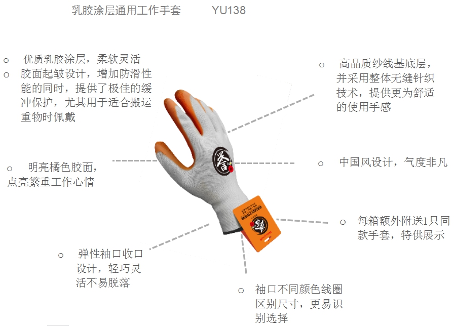 霍尼韦尔靖誉YU138新款乳胶涂层通用耐油*防滑劳保工作手套