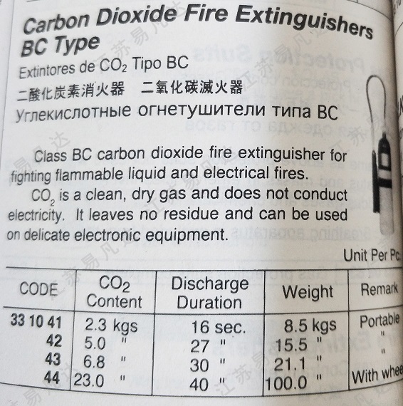 二酸化炭素消火器331041/42/43/44二氧化碳灭火器